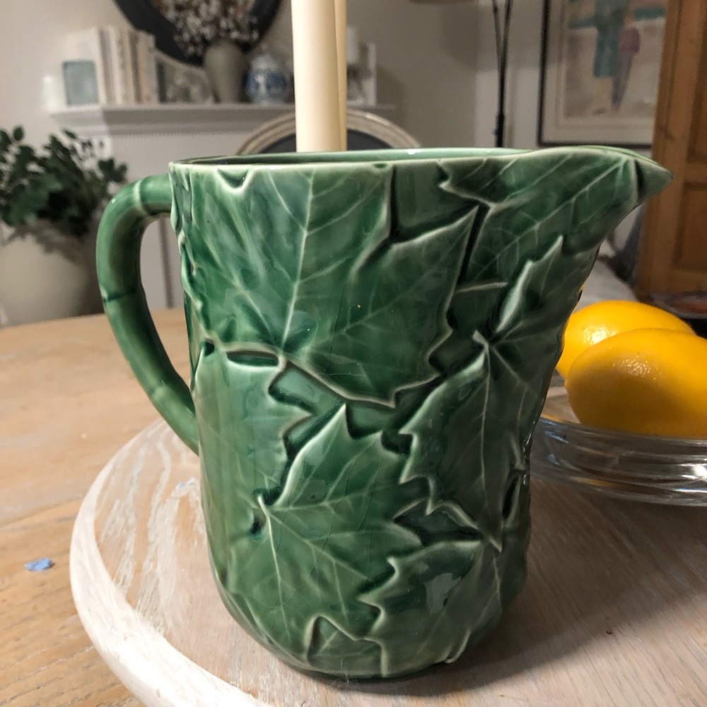 7” Green Majolica Bardallo Pinheiro Pitcher 6.5+ Cups FLAWLESS - Picture 1 of 5
